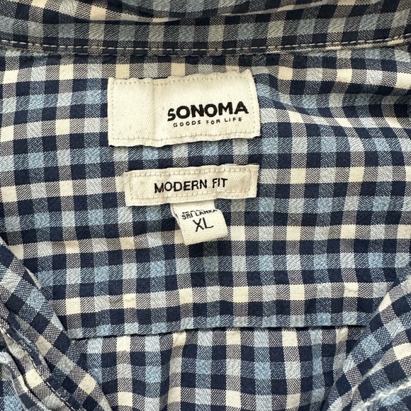 Men's Sonoma XL Long Sleeve Navy/Light Blue/White Plaid Casual Button Down Shirt - Picture 3 of 3